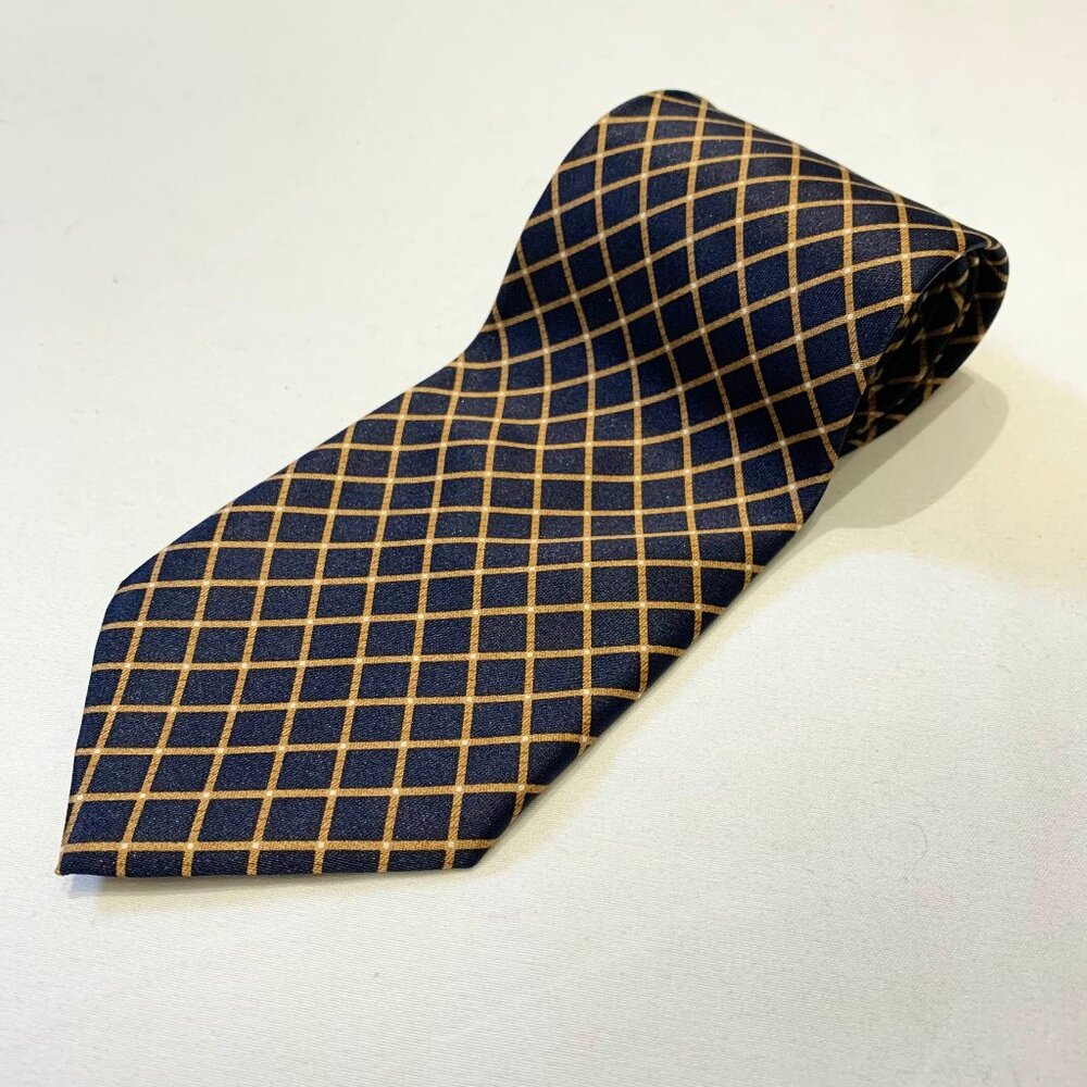 Rene Chagal Hand Made Yellow Blue Tie Grid Diamond Pattern